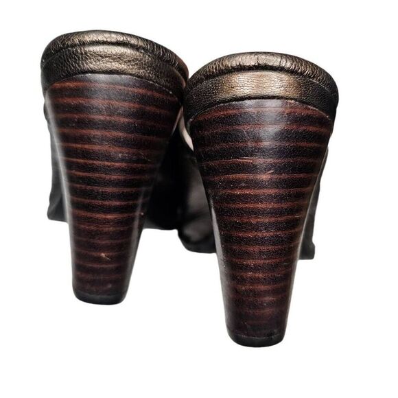 Born Lella Heeled Clog Mule Pewter Brown Metallic Y2K 90's Pebbled Leather Slip - Picture 3 of 9